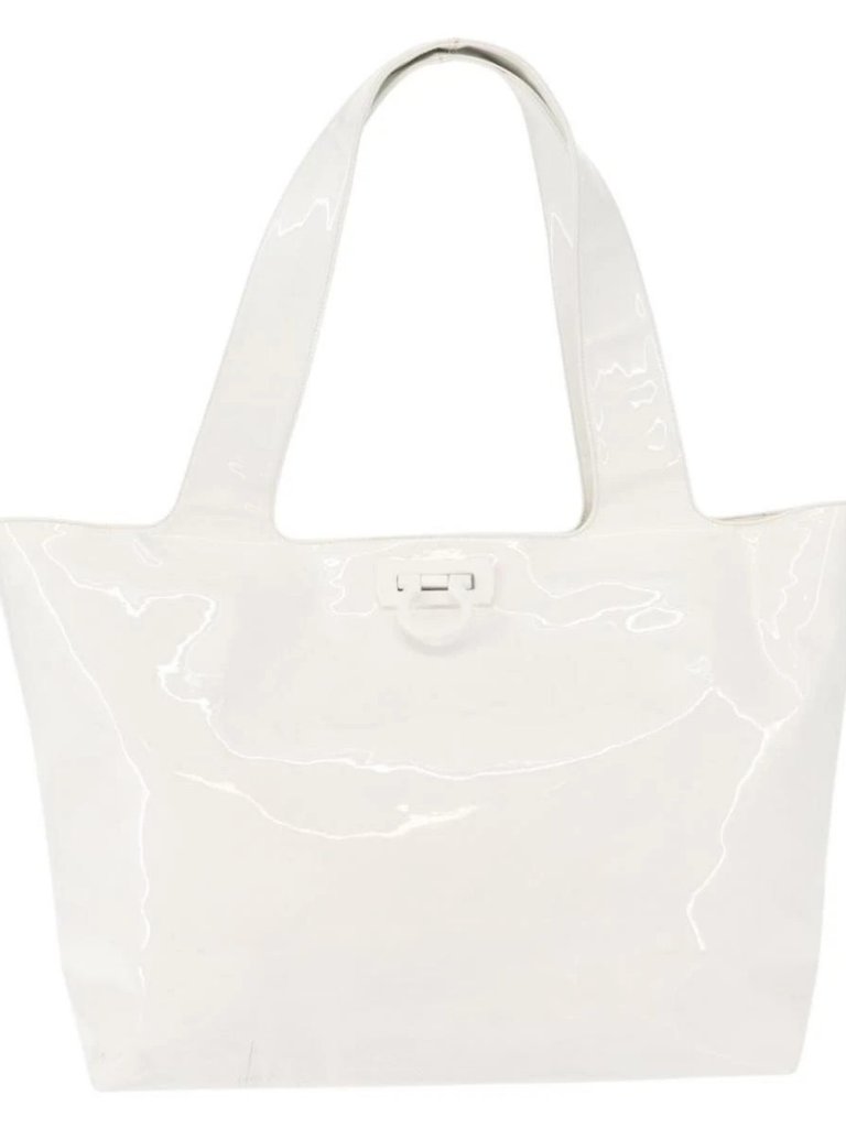 Salvatore Ferragamo Gancini Tote Bag Enamel White Auth 147620